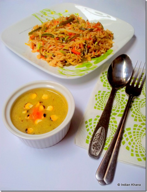 Corn and Capsicum Soup with Fried Rice