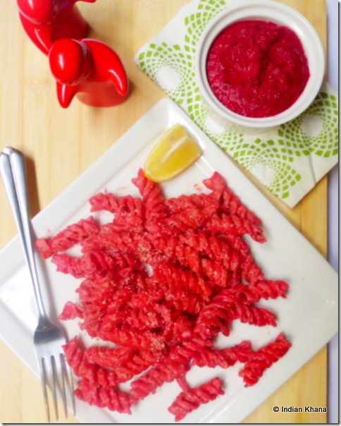 Fuseli pasta with roasted beets pesto recipe