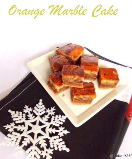 Eggless Orange Marble Cake