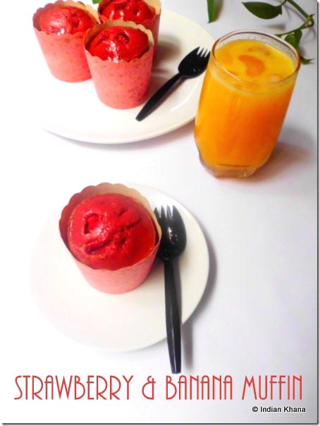 Eggless Strawberry Banana Muffins